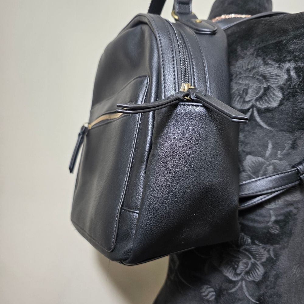 Style & Co. Black Faux Leather Mini Backpack with Gold Hardware - Picture 14 of 16